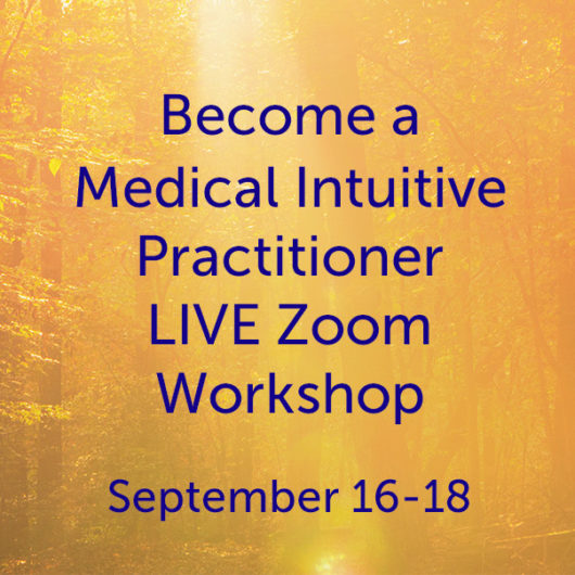 Become a Medical Intuitive Practitioner September 16-18 LIVE Zoom Workshop A scenic autumn view of sunlight shining through a forest canopy