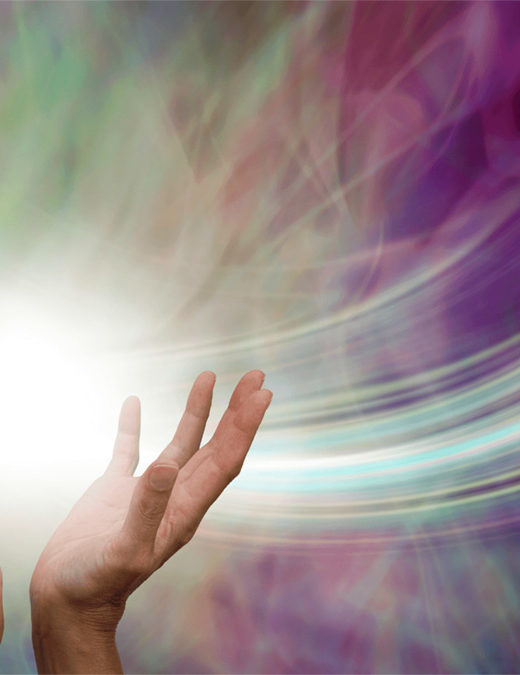hands holding light aura