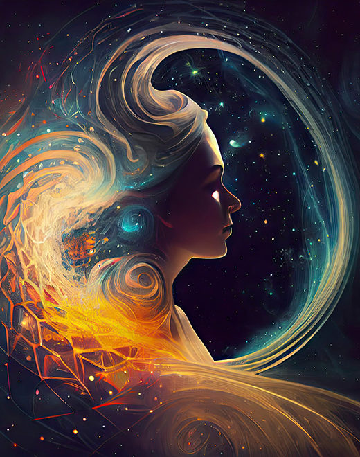 illustration beautiful woman profile as the universe